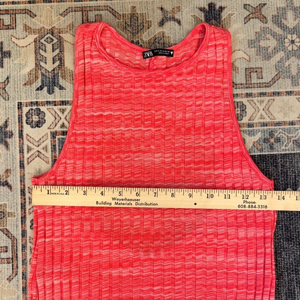 ZARA Ribbed Keyhole Midi Dress Hot Pink Bodycon Stretchy Size Small - Picture 7 of 9